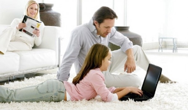 Family Hanging Out on Clean Carpet